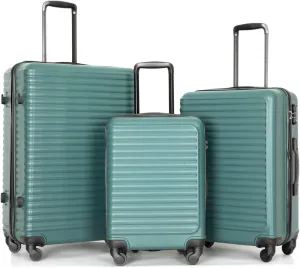3 Piece Hardshell Luggage Sets Lightweight Suitcase with 2 Hooks, 360 Degree Spinner Wheels, TSA Lock for Travel (20"/24"/28") Green As Shown One Size