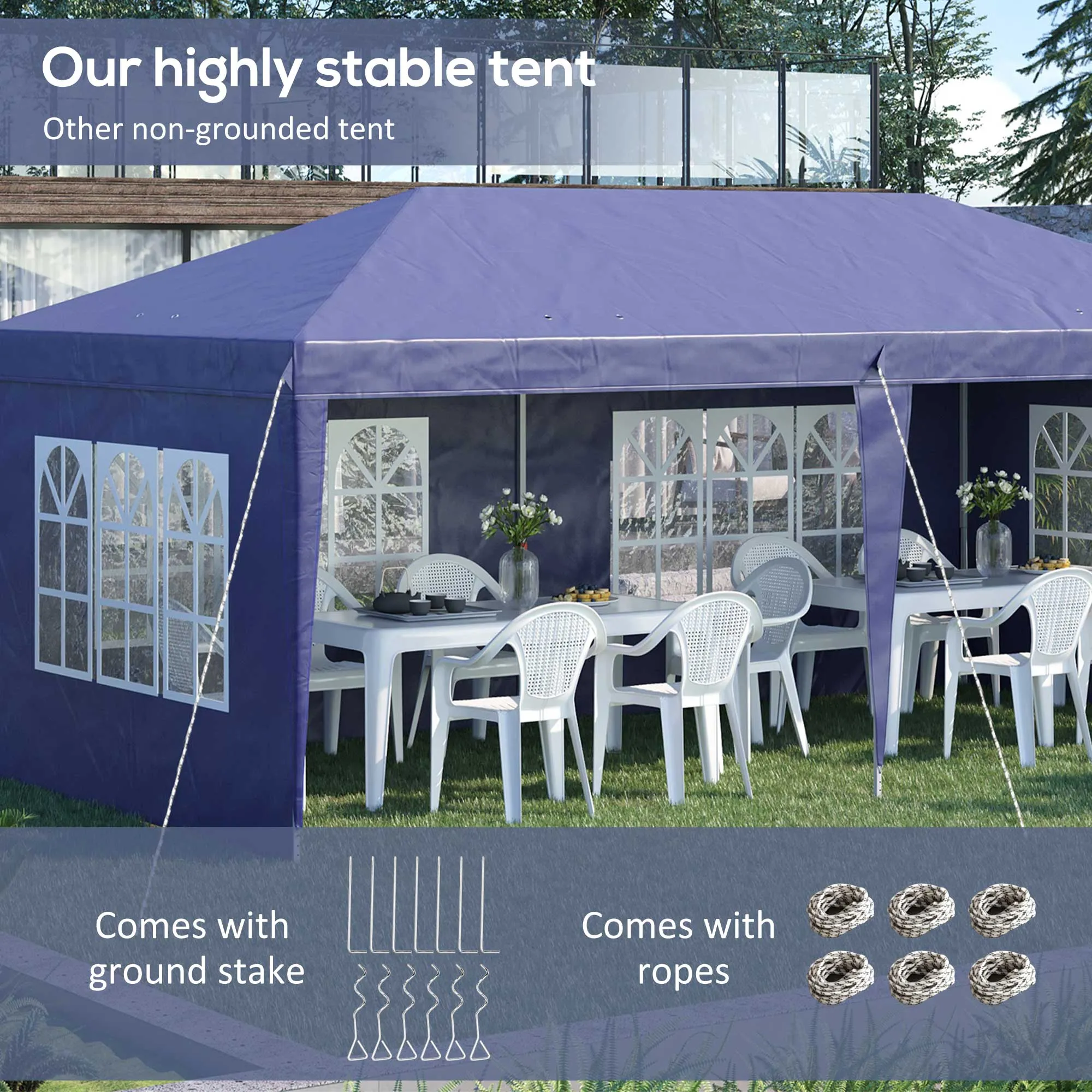 3 x 6m Garden Pop Up Gazebo, Height Adjustable Marquee Party Tent with Sidewalls, Storage Bag, Blue
