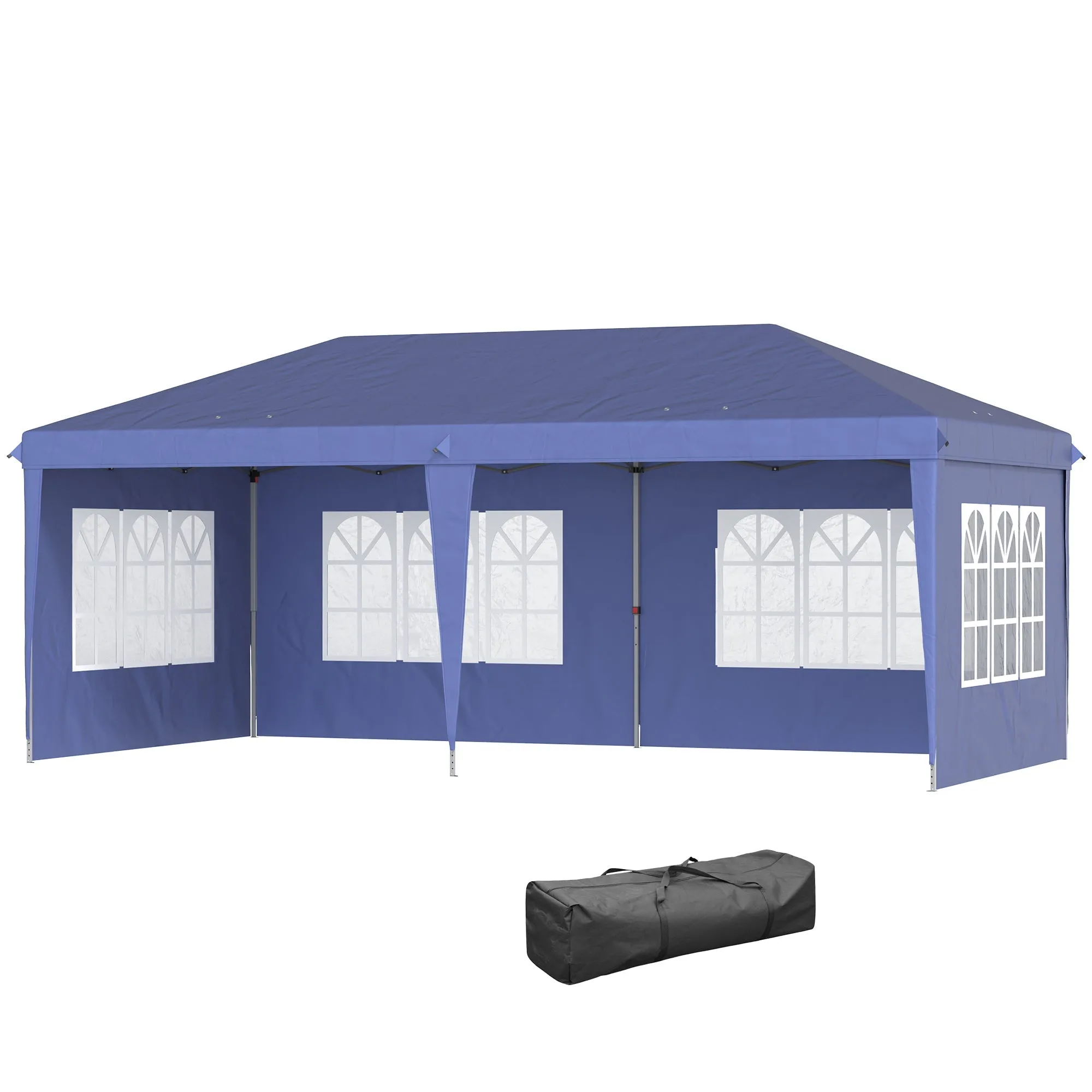 3 x 6m Garden Pop Up Gazebo, Height Adjustable Marquee Party Tent with Sidewalls, Storage Bag, Blue