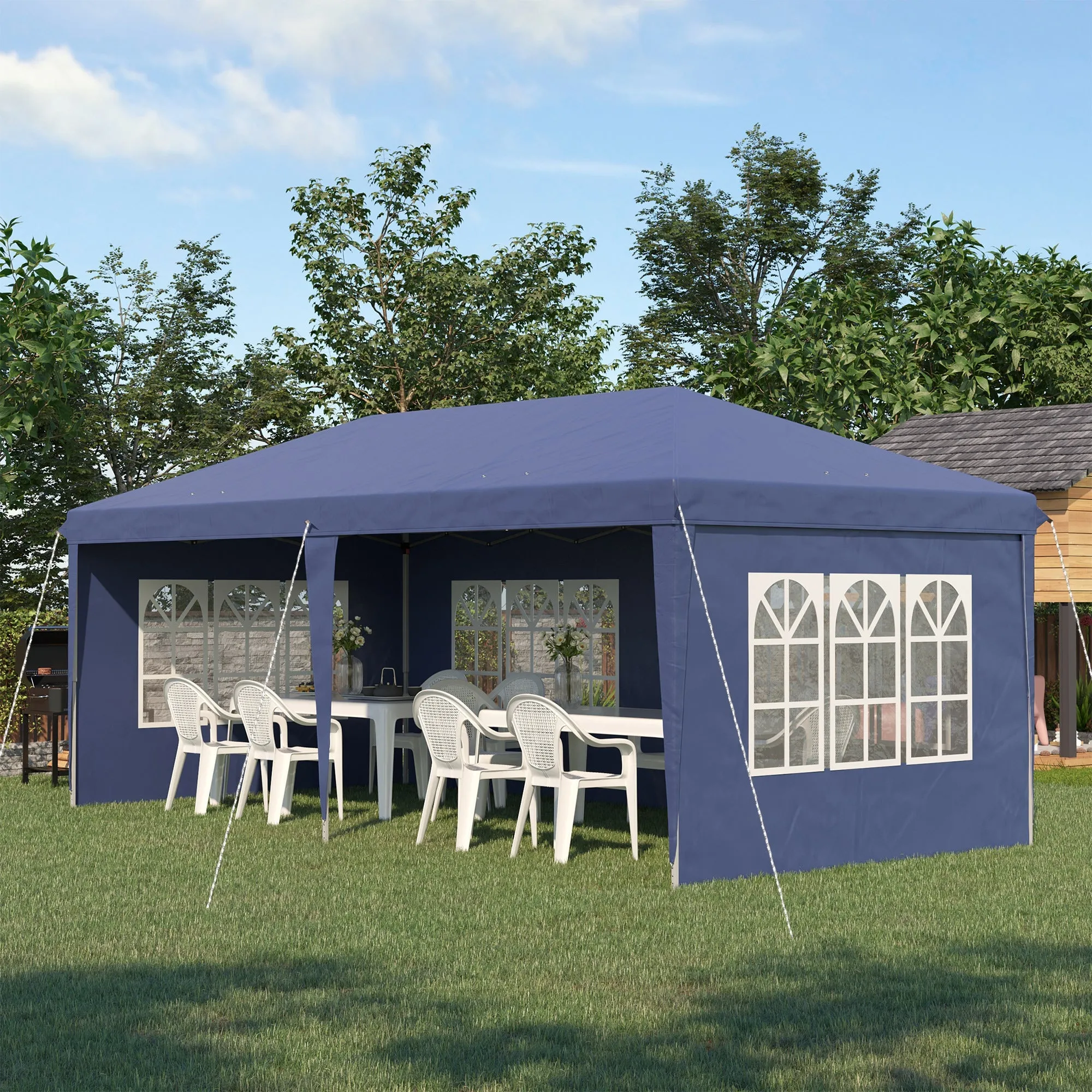 3 x 6m Garden Pop Up Gazebo, Height Adjustable Marquee Party Tent with Sidewalls, Storage Bag, Blue