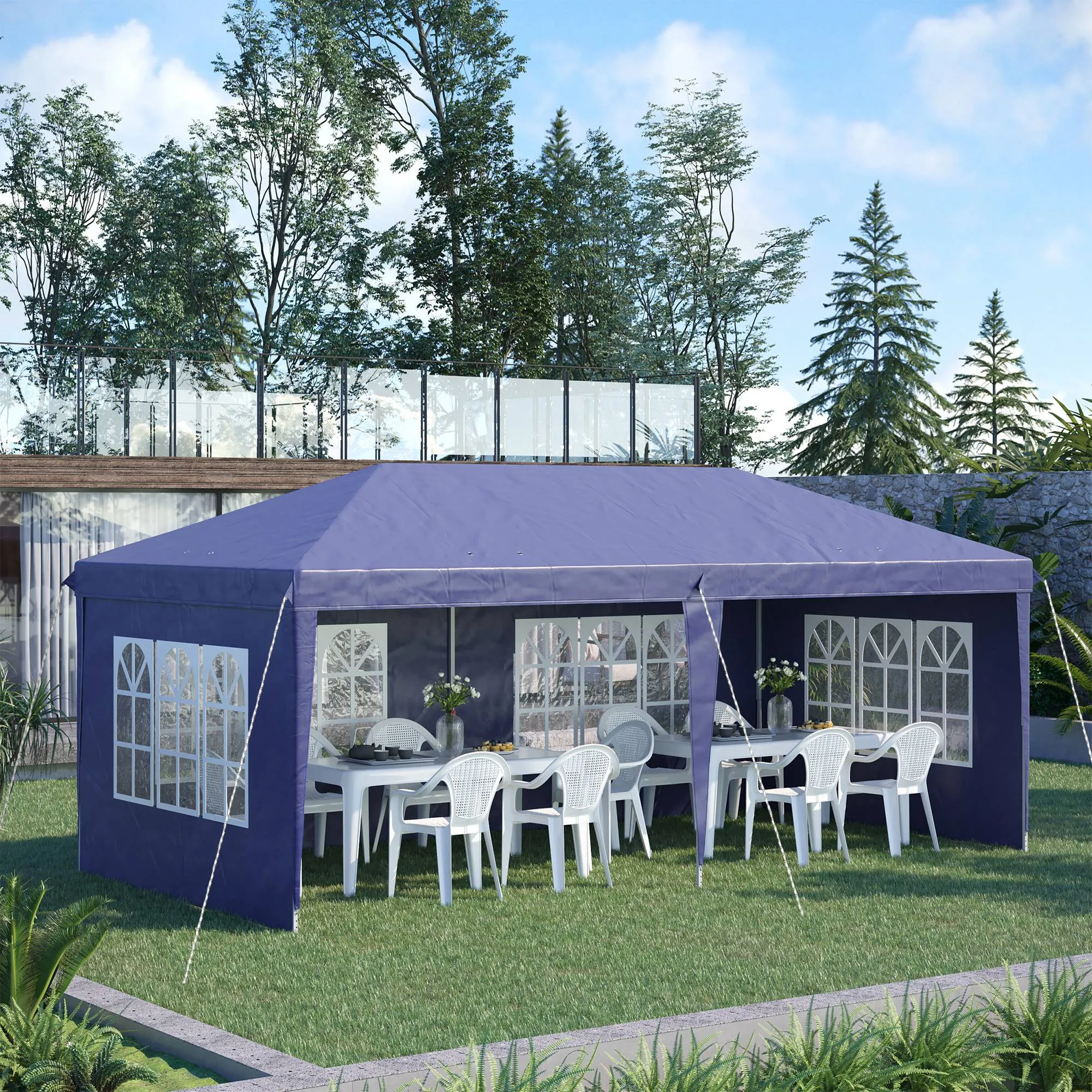 3 x 6m Garden Pop Up Gazebo, Height Adjustable Marquee Party Tent with Sidewalls, Storage Bag, Blue