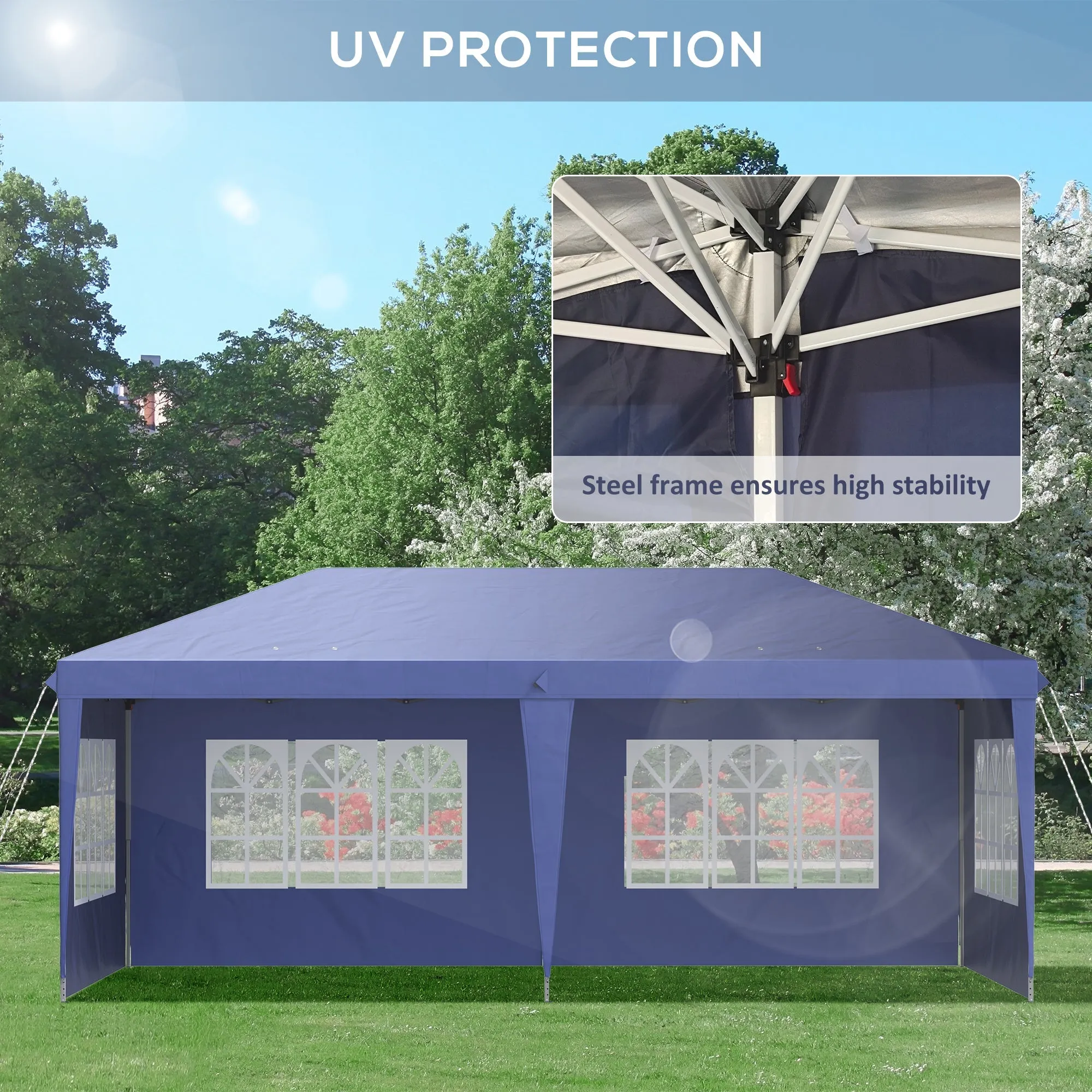 3 x 6m Garden Pop Up Gazebo, Height Adjustable Marquee Party Tent with Sidewalls, Storage Bag, Blue