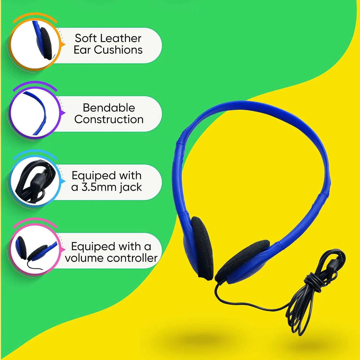 30 Pack Bulk Wired Headphones, On Ear with 3.5mm Jack, 4ft Tangle Free Cable, Comfortable Fit, Affordable and Cost Effective, Ideal for School Classroom Testing Students Events Groups, Mix