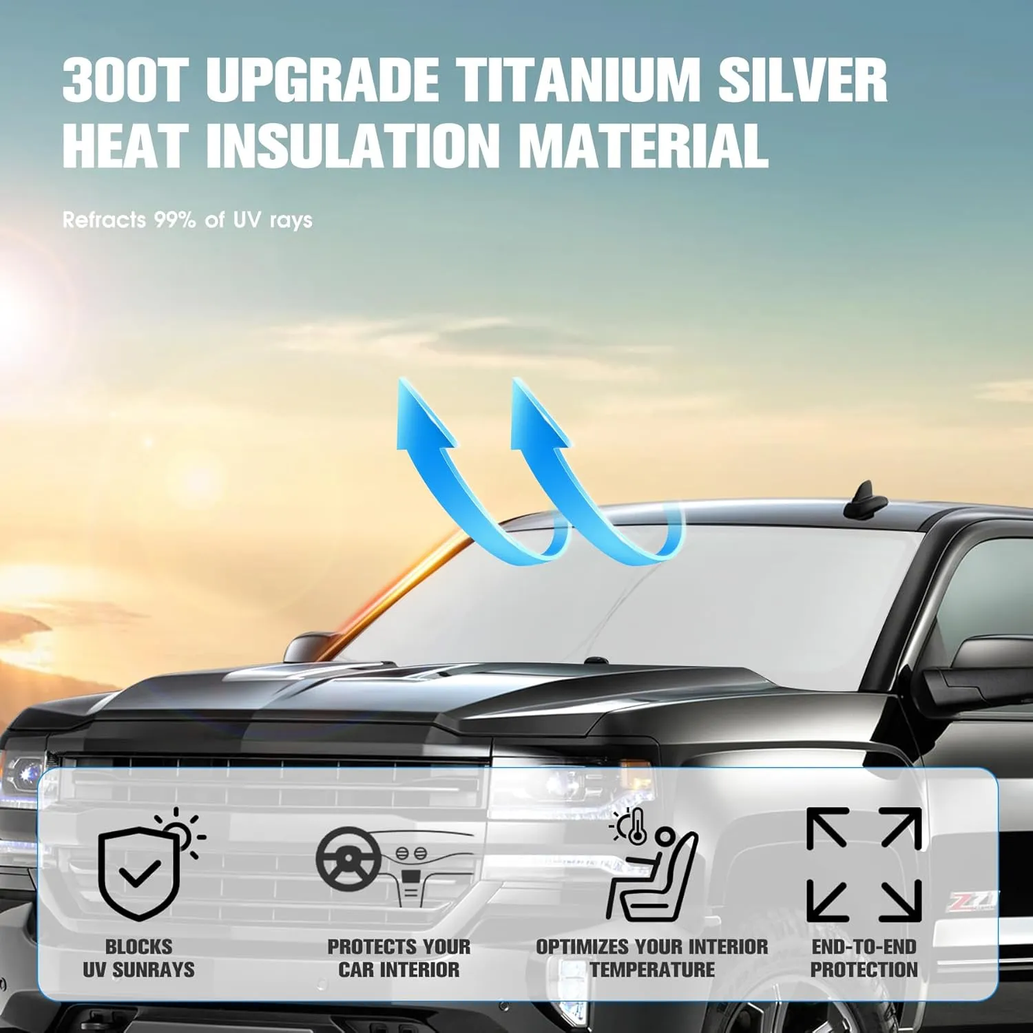 300t Thickened Windshield Sun Shade, Car Sun Shade Updated Version No-Light-Pass Technology for Keep Interior Cool, Sunshade for Car Windshield Fits Cars, Trucks, and SUVs（M, 57 * 31in）