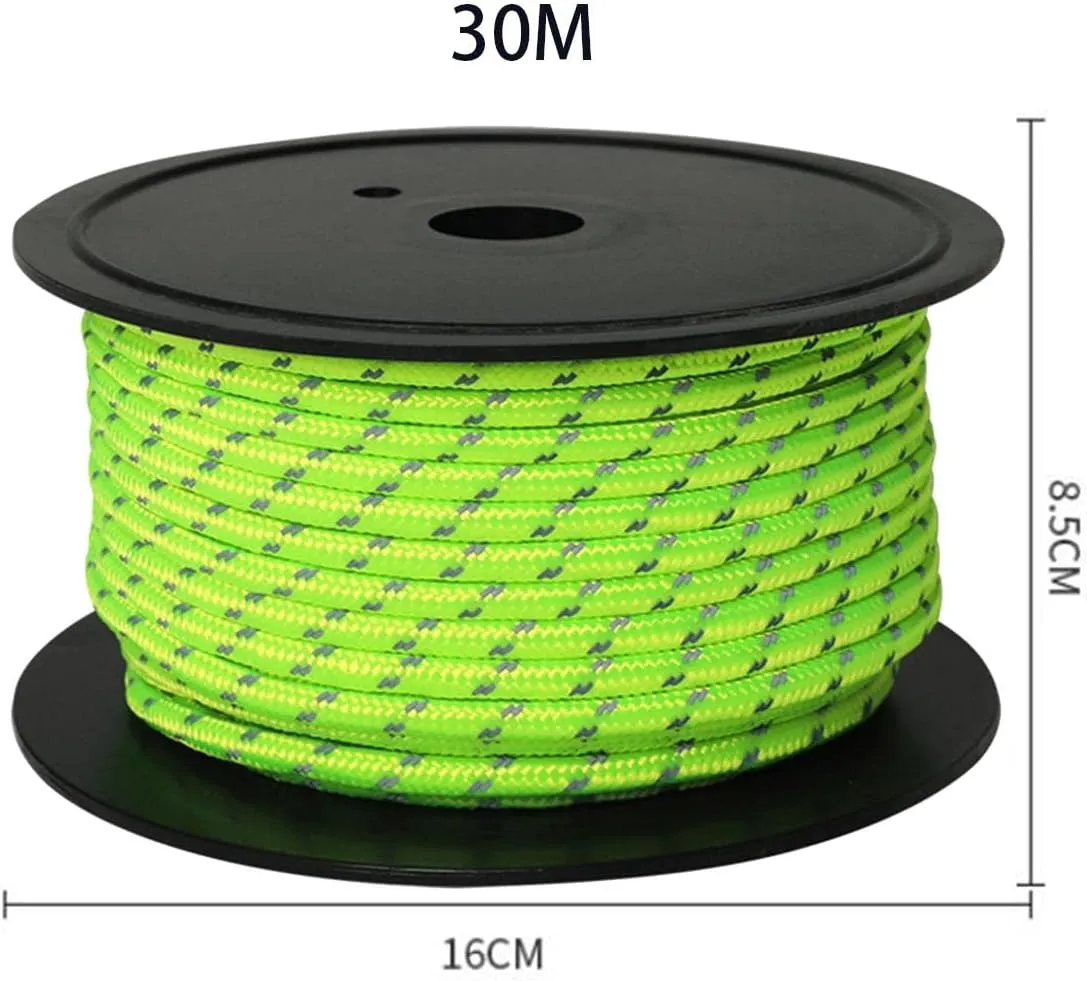 30M 6mm Tent Rope Guylines, Reflective Cord for Nighttime Visibility