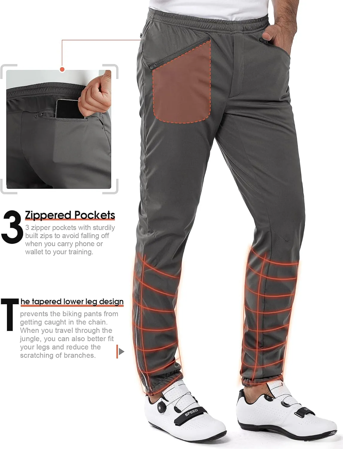 33,000ft Men's Waterproof Cycling Pants, Windproof Breathable Athletic Mountain Bike Pants Running Hiking Sweatpants Sports