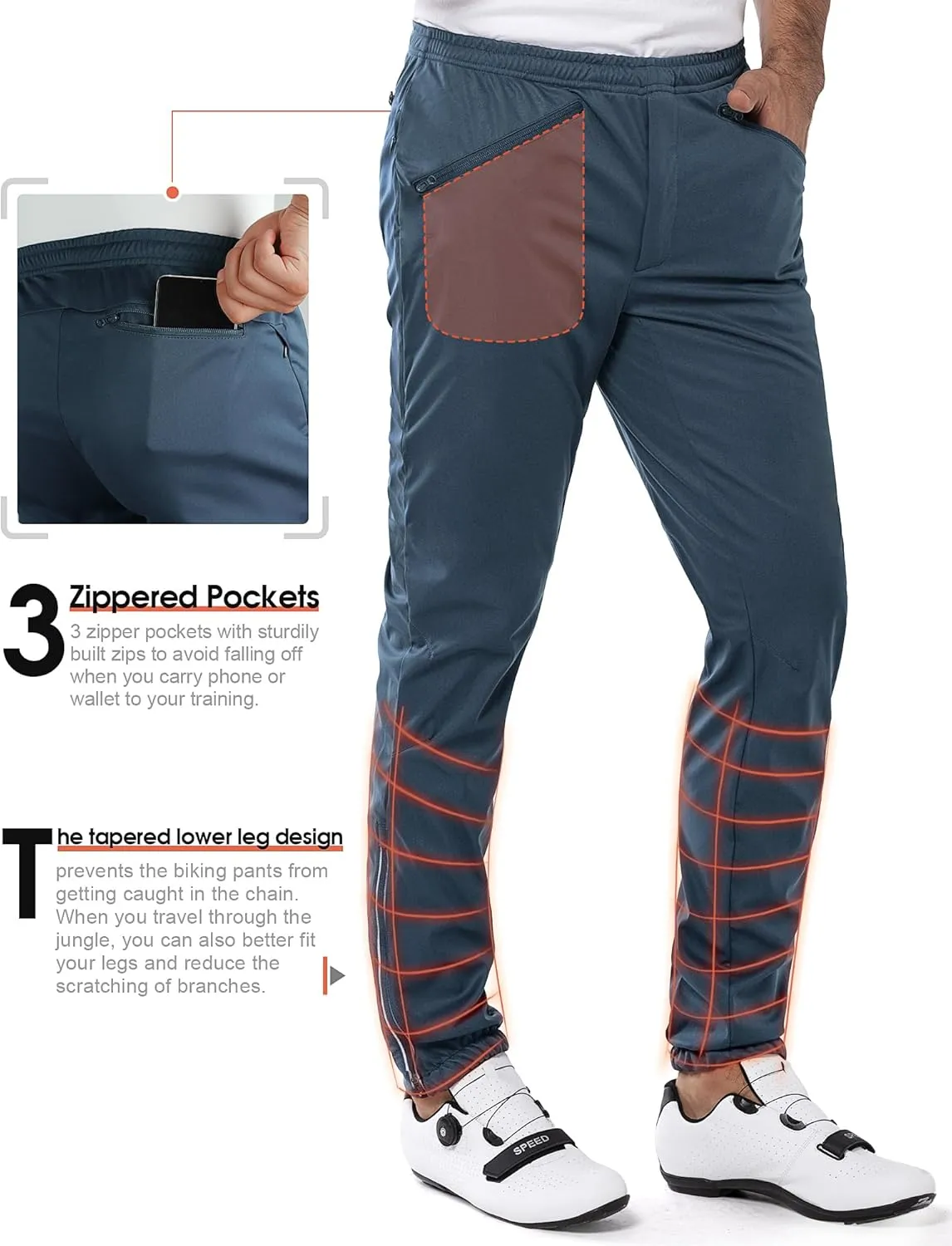 33,000ft Men's Waterproof Cycling Pants, Windproof Breathable Athletic Mountain Bike Pants Running Hiking Sweatpants Sports