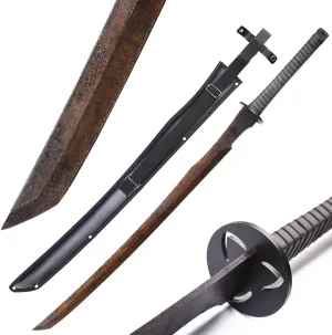 39” Samurai Machete with Sheath Mid Century Aged Vintage Survival Machete Sword 1060 High Carbon Steel Full Tang,for Bushcraft, Camping, Disaster Prep