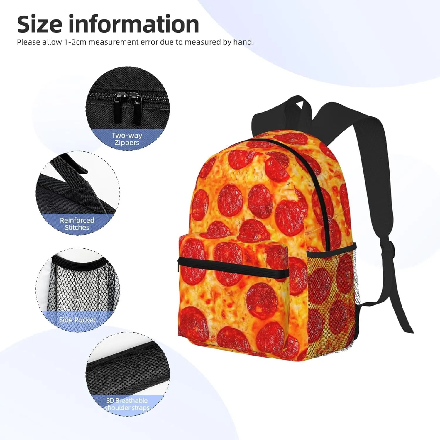 3d Pizza Pepperoni Print Backpack For Men And Women Lightweight Backpack Casual Daypack For Workplace Travel