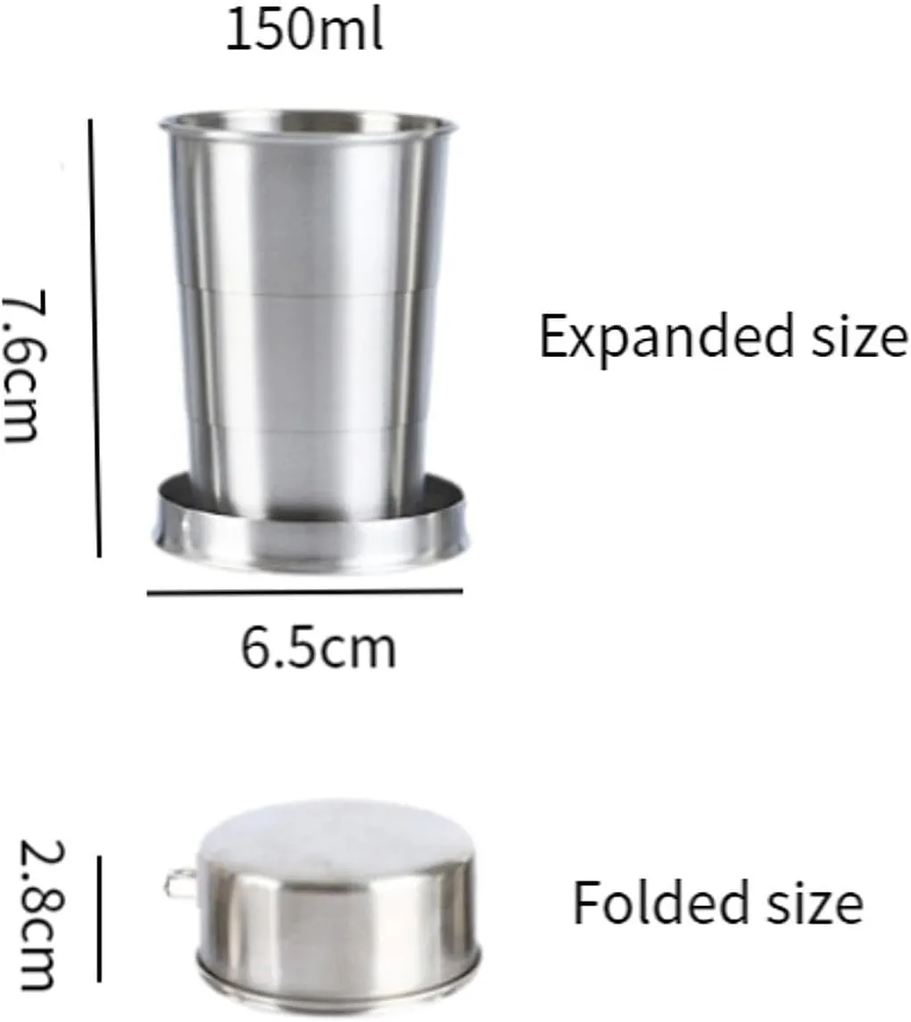 3xMetal Cup Sturdy Folding Mug Portable Telescopic Stainless Steel Mug Reusable Foldable Cup for Camping Hiking Water Drinks