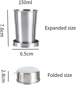3xMetal Cup Sturdy Folding Mug Portable Telescopic Stainless Steel Mug Reusable Foldable Cup for Camping Hiking Water Drinks