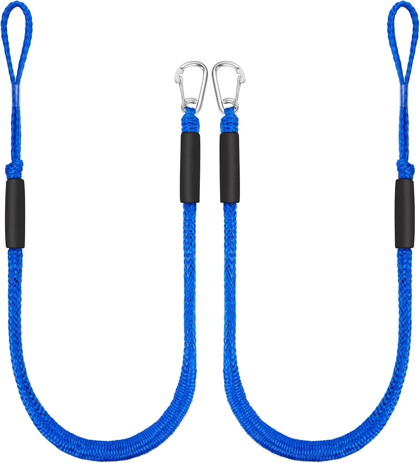 4 Feet Bungee Dock Lines for Boats, Heavy Duty Mooring Rope with Stainless Steel Clip & Adjustable Loop for Jet Ski, Pontoon, PWC, Kayak (Blue, 2 Pack)
