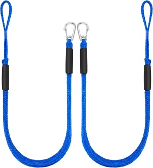 4 Feet Bungee Dock Lines for Boats, Heavy Duty Mooring Rope with Stainless Steel Clip & Adjustable Loop for Jet Ski, Pontoon, PWC, Kayak (Blue, 2 Pack)