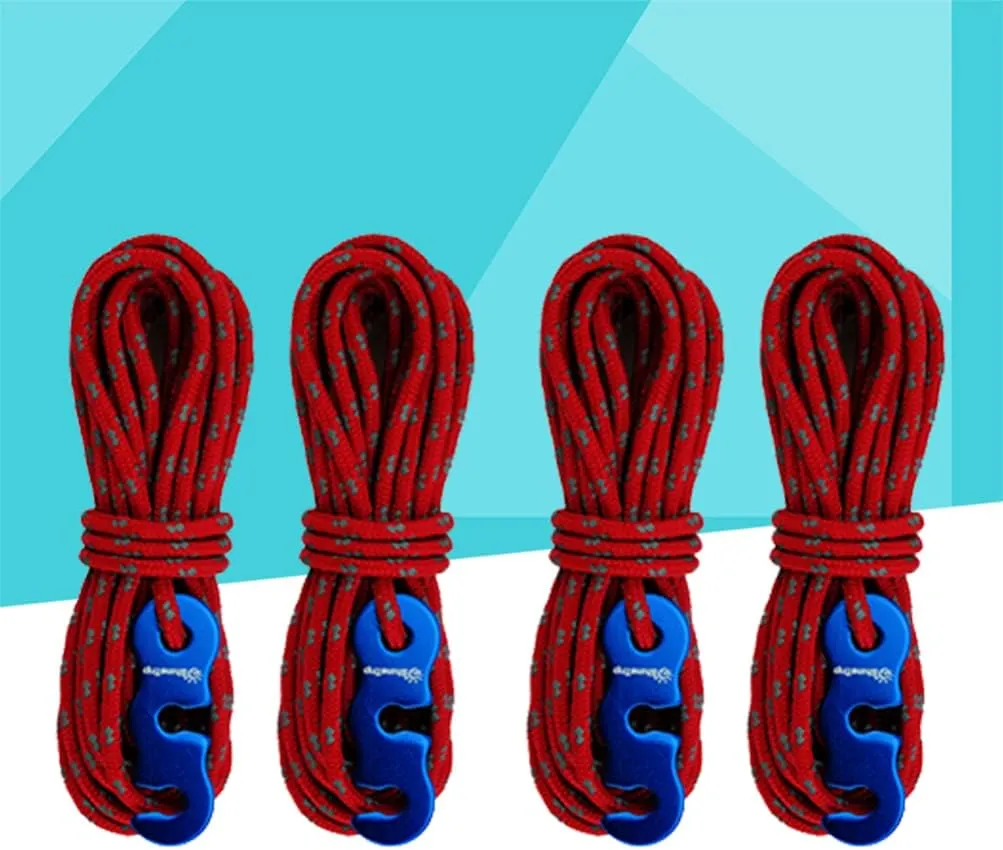 4 Pcs Reflective Nylon Paracord Tent Guyline Rope for Tent with Hook for Tent Camping Climbing Backpacking Hiking 3mm (Yellow)