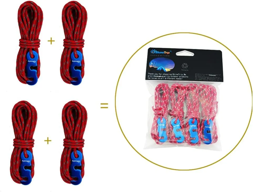 4 Pcs Reflective Nylon Paracord Tent Guyline Rope for Tent with Hook for Tent Camping Climbing Backpacking Hiking 3mm (Yellow)