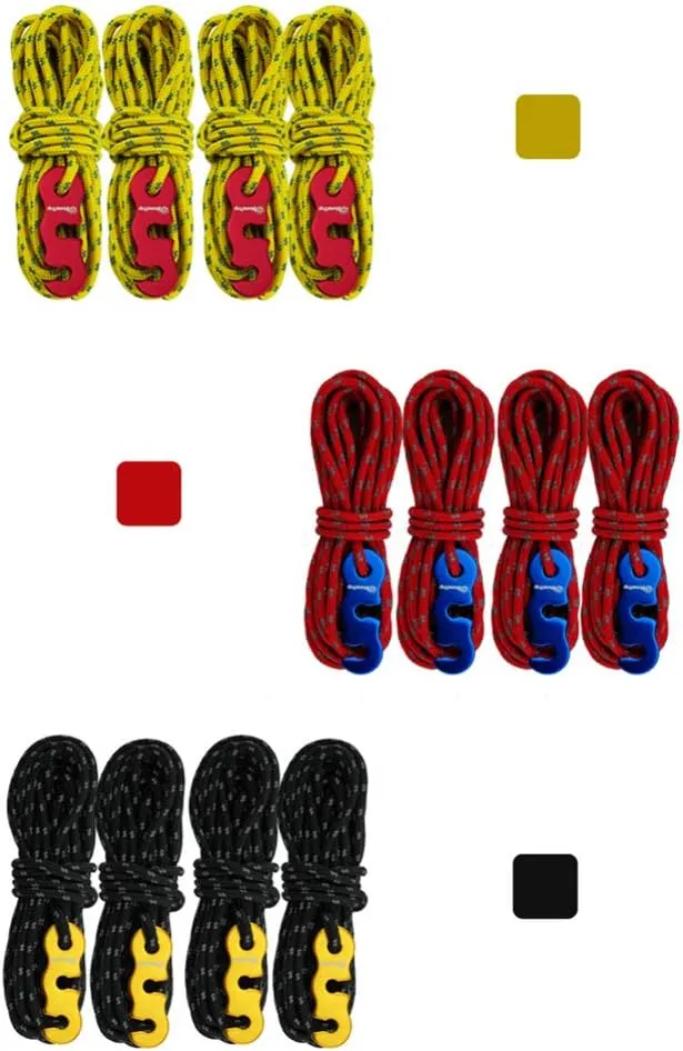4 Pcs Reflective Nylon Paracord Tent Guyline Rope for Tent with Hook for Tent Camping Climbing Backpacking Hiking 3mm (Yellow)
