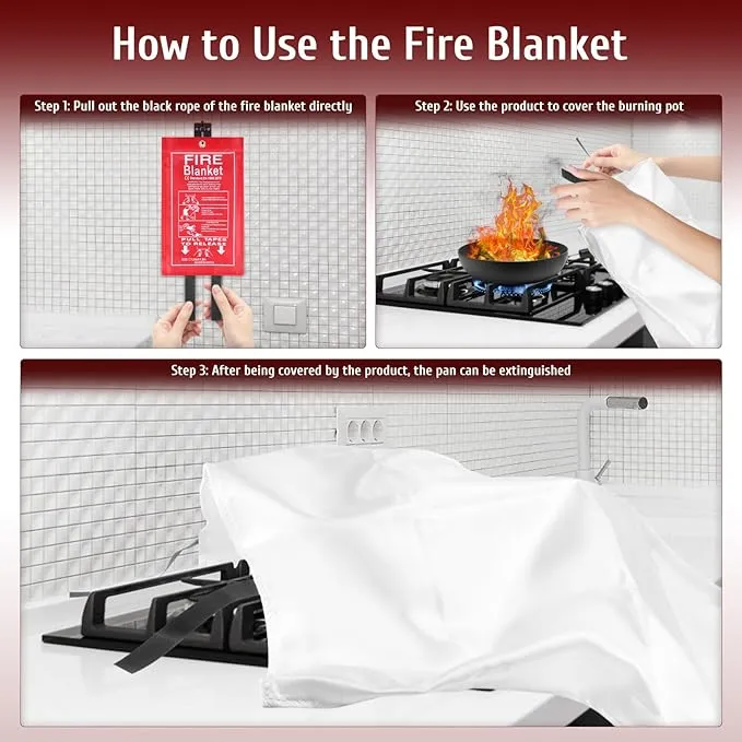 40" x 40" Emergency Fire Blanket, Fire Extinguishing Blanket, Flame Retardant Blanket for Home, Kitchen, Camping, BBQ, Car, Gas Station, School, Office, Warehouse, Fireplace Fire Blanket (1 Pack)
