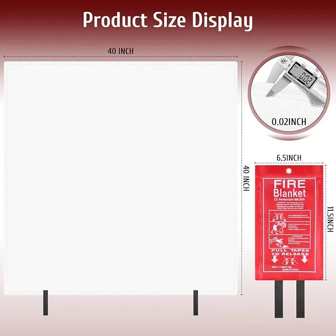 40" x 40" Emergency Fire Blanket, Fire Extinguishing Blanket, Flame Retardant Blanket for Home, Kitchen, Camping, BBQ, Car, Gas Station, School, Office, Warehouse, Fireplace Fire Blanket (1 Pack)