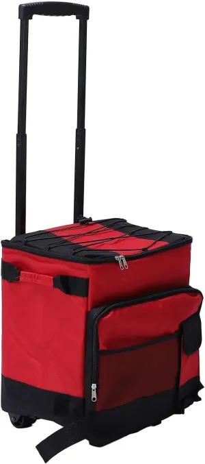 43L Rolling Cooler, Watertight Foldable Insulated Box for Camping, Picnic, 600D Oxford Cloth with Wheels, Red