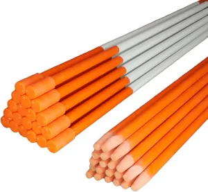 4ft Custom PRO Line Fiberglass Snow Stakes - 48" x 5/16" Driveway Markers, Pointed Tip, Hy Viz Reflective Tape, Armor Cap (Choose Color/Quantity) (Red w/Yellow Tape, 50)