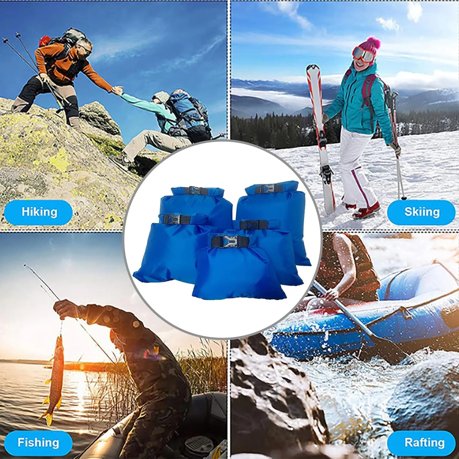 5Pcs Dry Bag Outdoor Beach Buckled Storage Sacks Lightweight Dry Bag for Campings Kayaking Backpacking