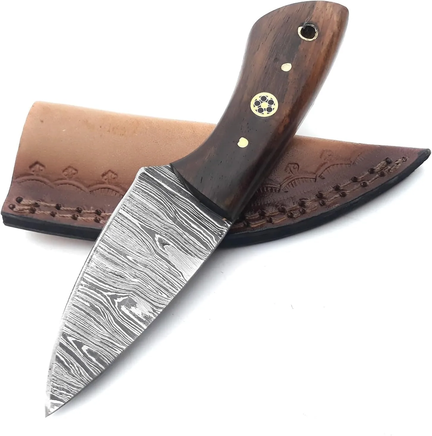 6 Inch Skinning Box Cutter Knife Handmade Fixed Blade Damascus Steel Hunting Knife Rose Handle Pocket Knife Camping Small knifes With Sheath Skinner (VK-HK-13)