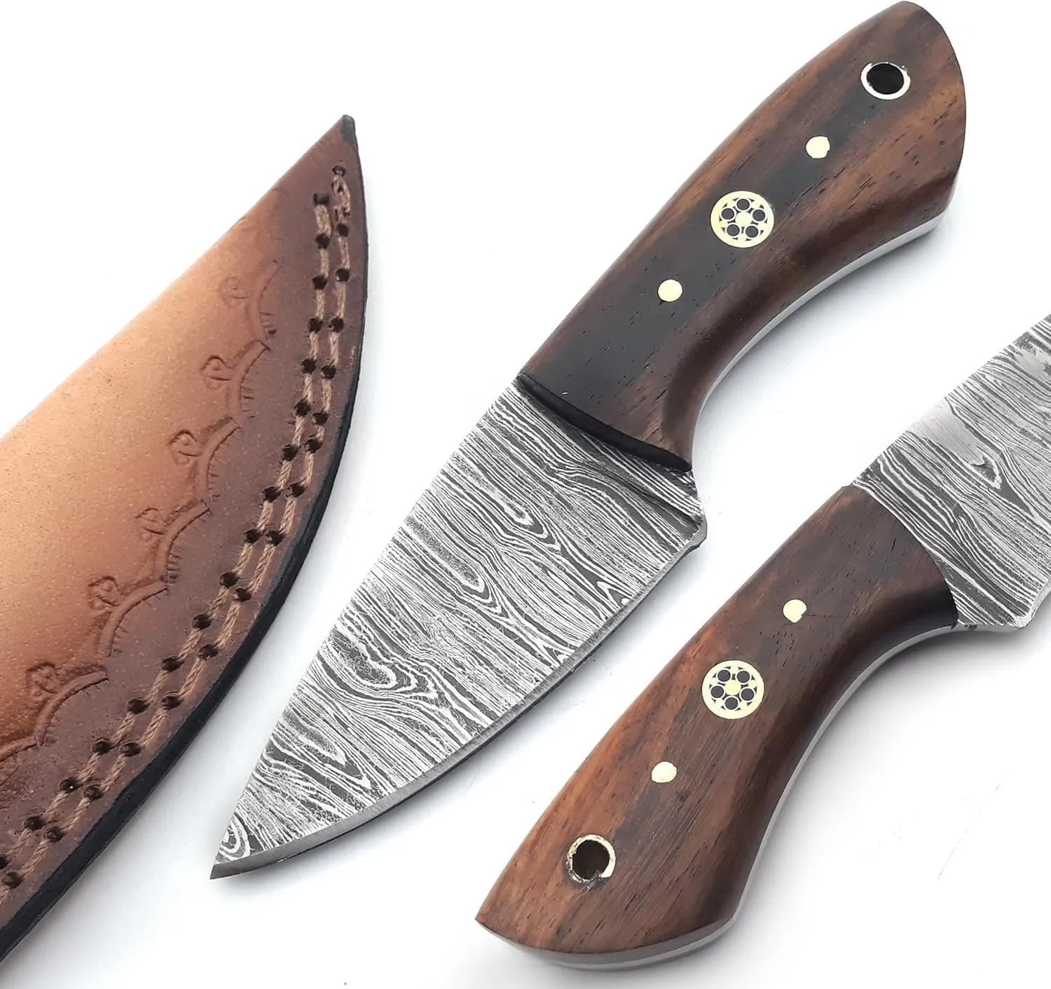 6 Inch Skinning Box Cutter Knife Handmade Fixed Blade Damascus Steel Hunting Knife Rose Handle Pocket Knife Camping Small knifes With Sheath Skinner (VK-HK-13)