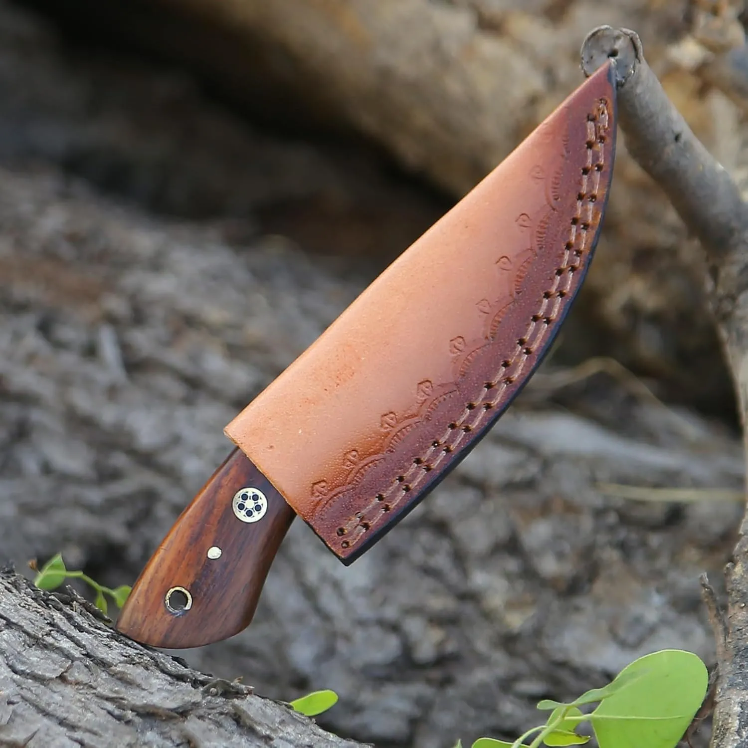 6 Inch Skinning Box Cutter Knife Handmade Fixed Blade Damascus Steel Hunting Knife Rose Handle Pocket Knife Camping Small knifes With Sheath Skinner (VK-HK-13)