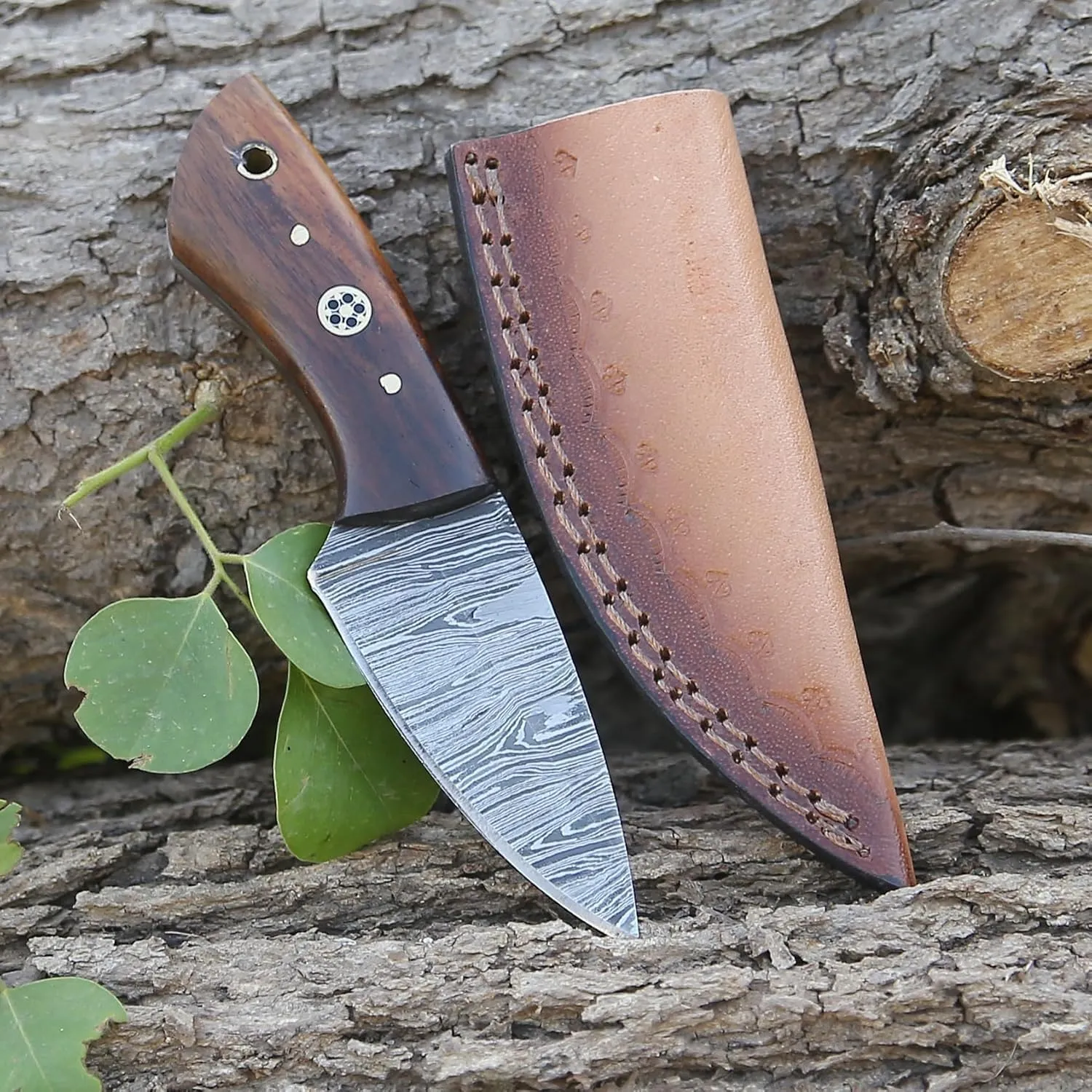 6 Inch Skinning Box Cutter Knife Handmade Fixed Blade Damascus Steel Hunting Knife Rose Handle Pocket Knife Camping Small knifes With Sheath Skinner (VK-HK-13)