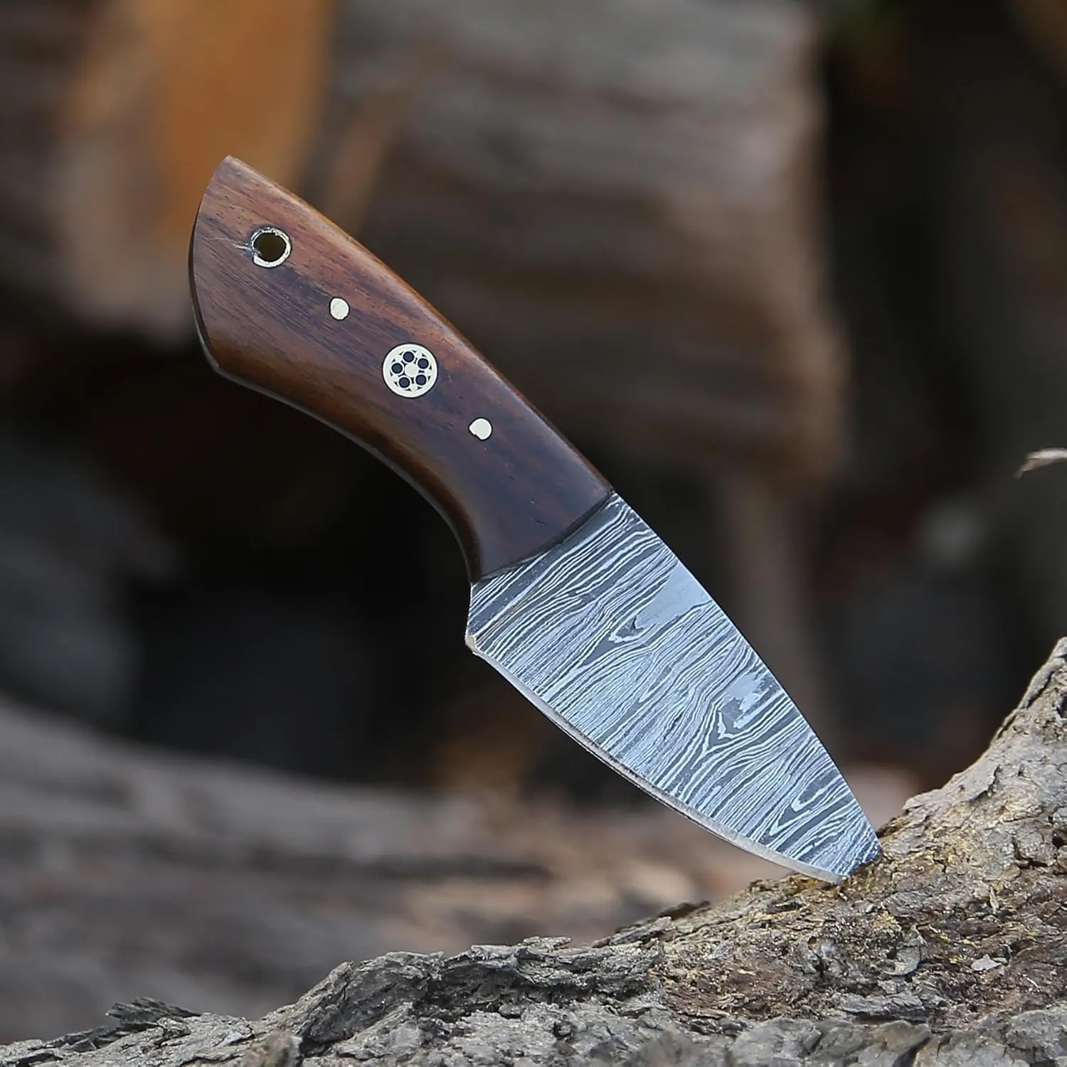 6 Inch Skinning Box Cutter Knife Handmade Fixed Blade Damascus Steel Hunting Knife Rose Handle Pocket Knife Camping Small knifes With Sheath Skinner (VK-HK-13)