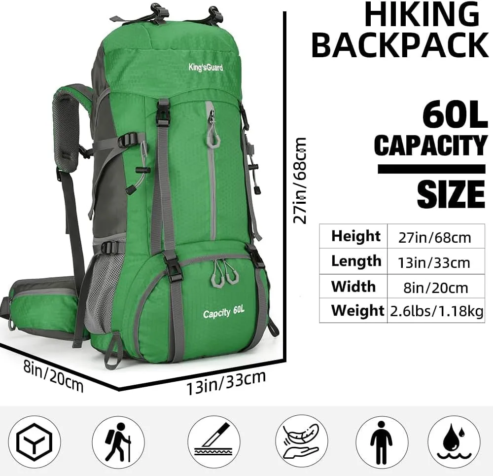 60L Hiking Backpack, Waterproof Camping Backpacking Backpack for Men Outdoor Climbing Daypack (Green)