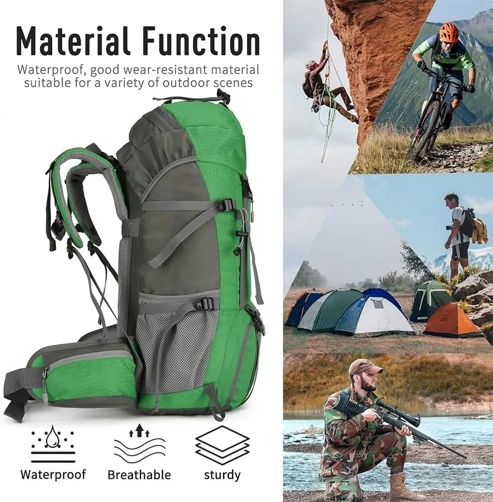 60L Hiking Backpack, Waterproof Camping Backpacking Backpack for Men Outdoor Climbing Daypack (Green)
