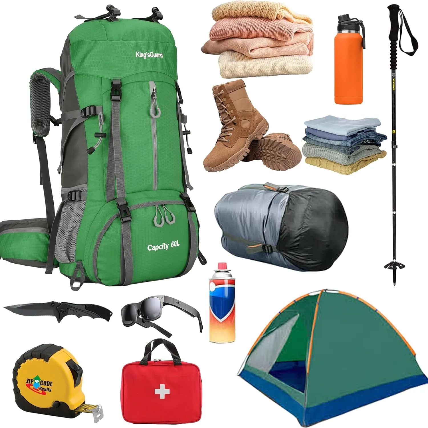60L Hiking Backpack, Waterproof Camping Backpacking Backpack for Men Outdoor Climbing Daypack (Green)