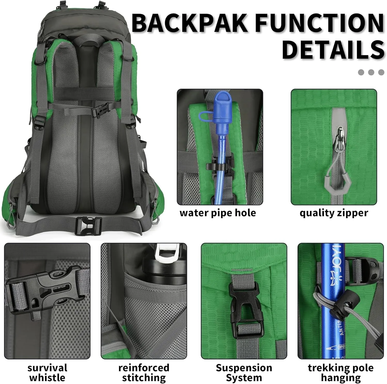 60L Hiking Backpack, Waterproof Camping Backpacking Backpack for Men Outdoor Climbing Daypack (Green)