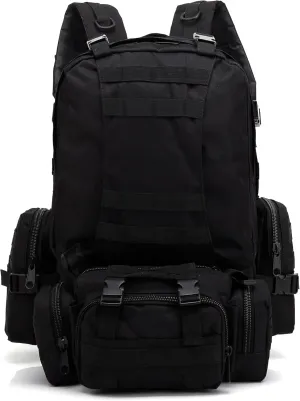 60L tactical backpack for men - military design, water-proof, durable construction, versatile use, detachable backpack for outdoor adventures,black