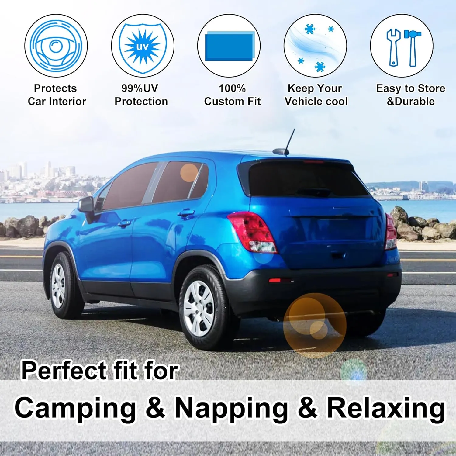 6PCS Windshield Sun Shade Custom Fit for 2013-2023 Chevrolet/Chevy Trax Accessories Foldable Sunshade Side Rear Window Shade Cover Full Set Privacy Protection Keeps Car Cool