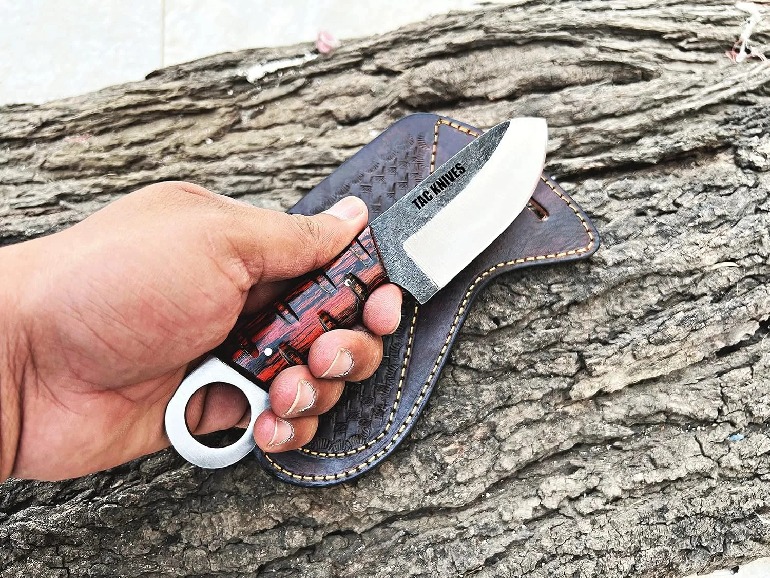 7'' Full Tang Fixed Blade Outdoor Camping Hunting Knife In Sheath Gift For Him | 1095 High Carbon Steel | SKINNER Gift Cowboy knives Pancake leather sheath (ORANGE)