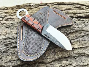 7'' Full Tang Fixed Blade Outdoor Camping Hunting Knife In Sheath Gift For Him | 1095 High Carbon Steel | SKINNER Gift Cowboy knives Pancake leather sheath (ORANGE)