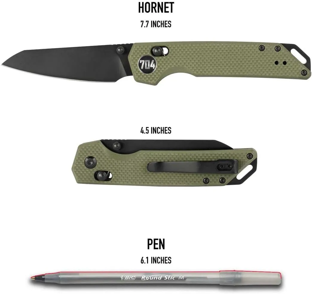 704 Gear Hornet EDC Folding Pocket Knife with Crossbar Lock | 3.17" Reverse Tanto Blade, D2 Steel, G10 Handle, Reversible Pocket Clip | Olive Drab Green