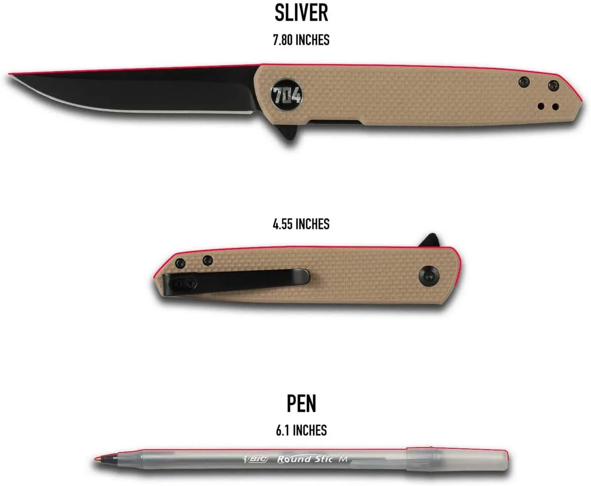 704 Gear Sliver EDC Pocket Knife | Ultra-Slim D2 Gentleman's Straight Back Blade | Black