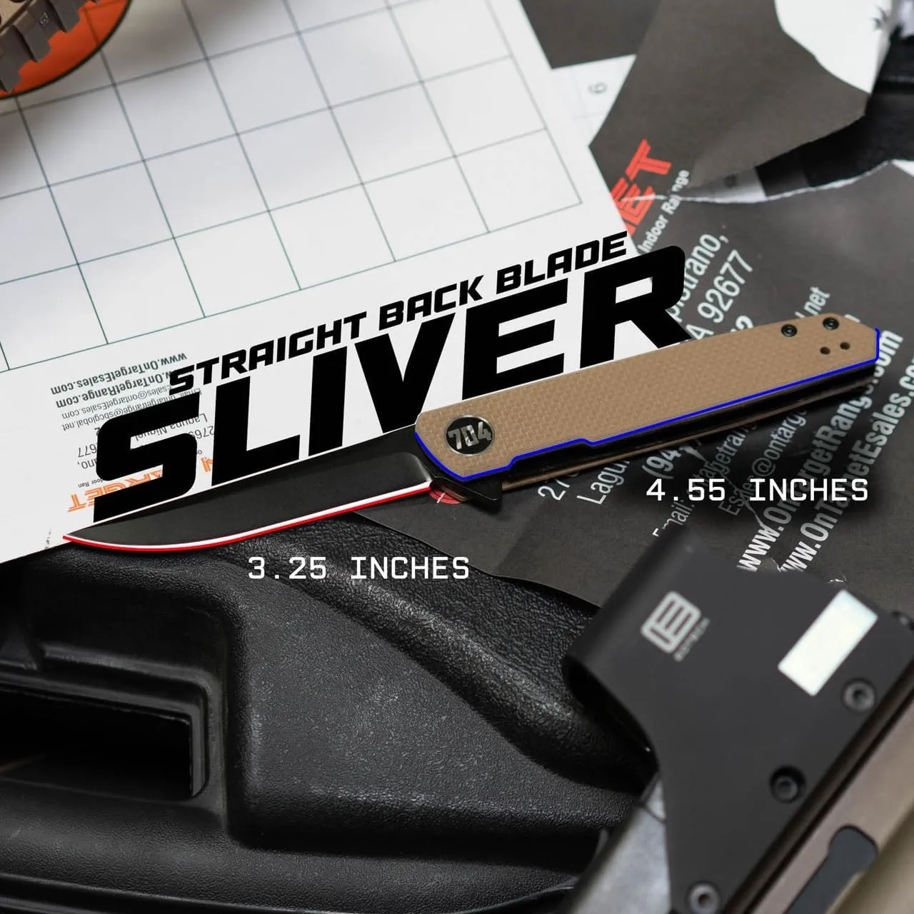 704 Gear Sliver EDC Pocket Knife | Ultra-Slim D2 Gentleman's Straight Back Blade | Black