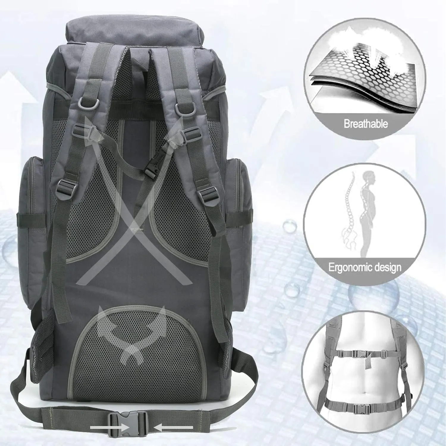 70L Hiking Backpack for Men Waterproof Military Camping Rucksack Travel Daypack