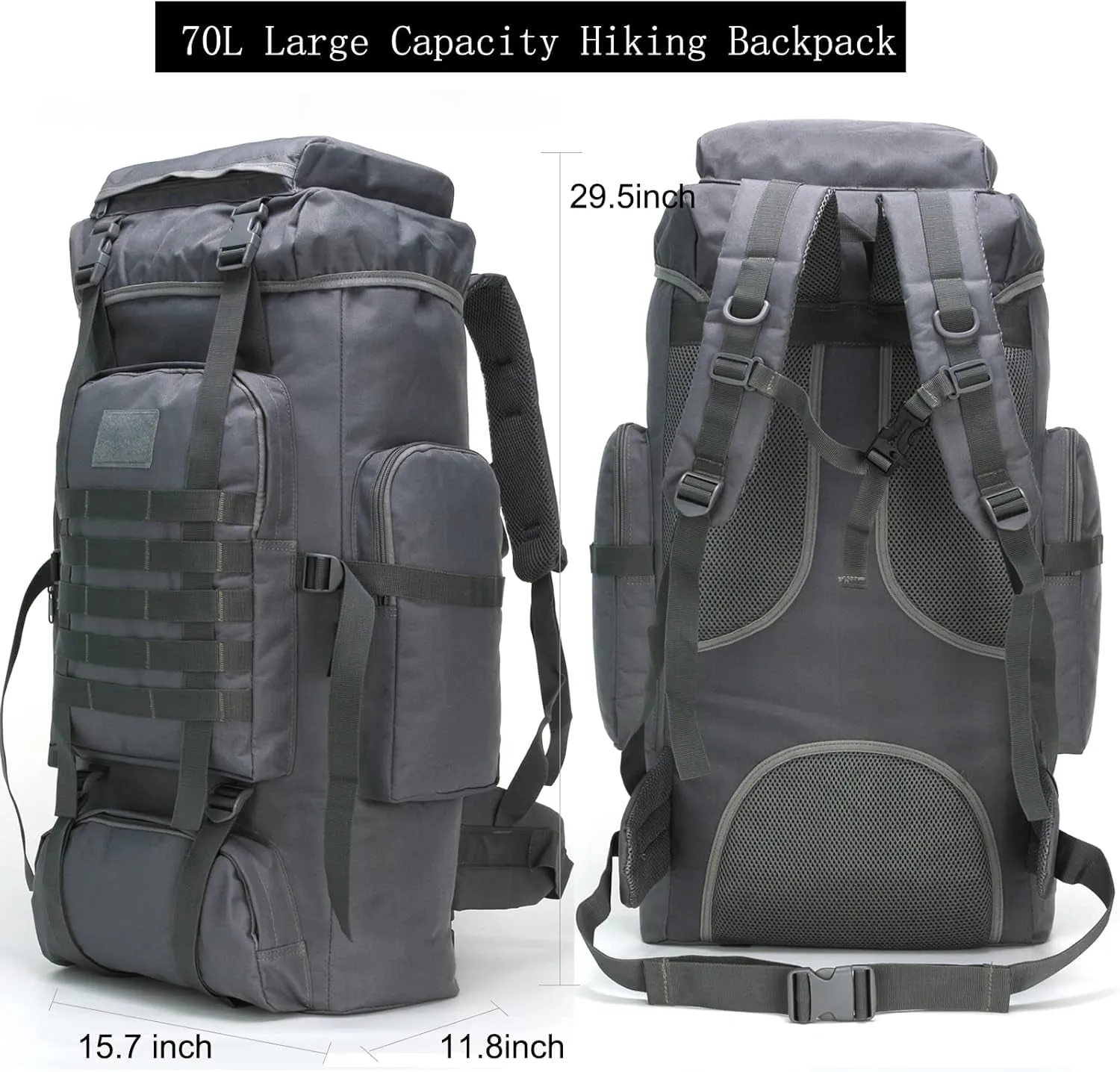 70L Hiking Backpack for Men Waterproof Military Camping Rucksack Travel Daypack