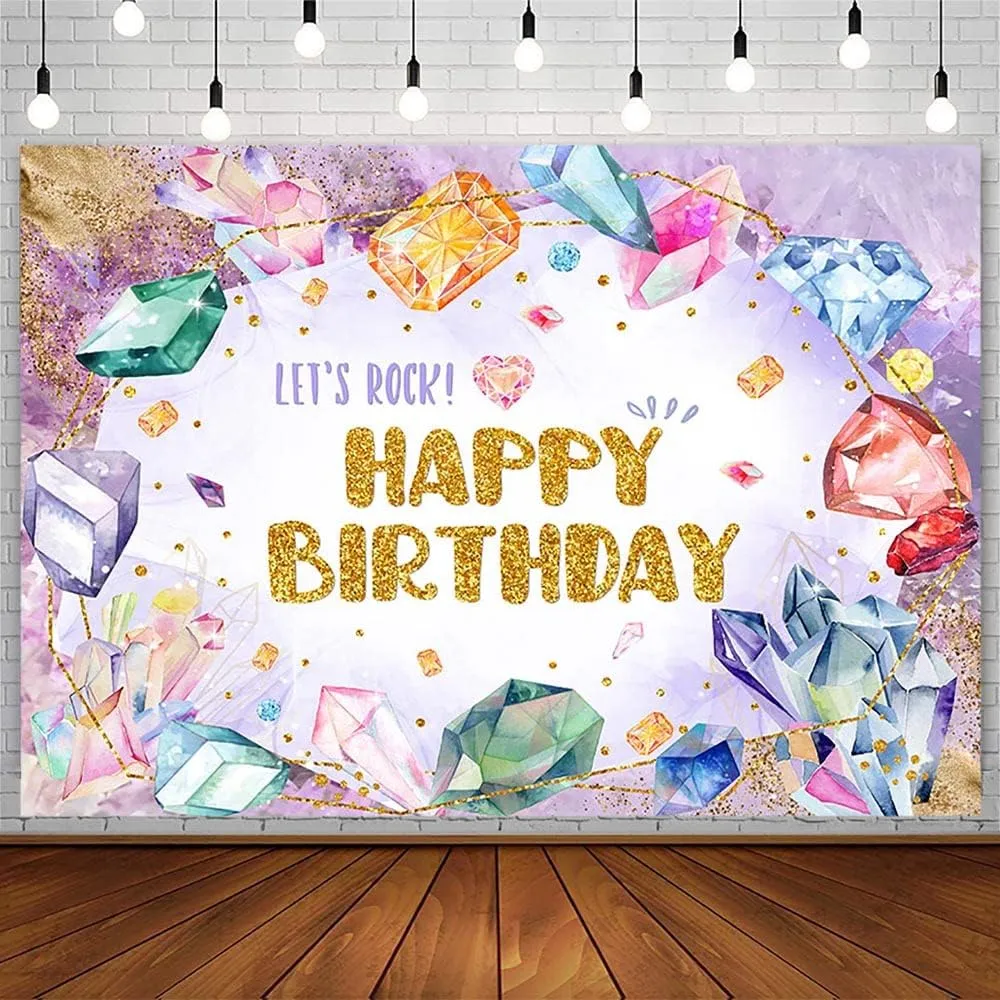 7x5ft She is a Gem Backdrop Jewel Happy 1st Birthday Photography Background for Kids Purple Gemstone Diamond Our Little Precious Gem is Turning One Party Decorations Banner Photo Shoot Props