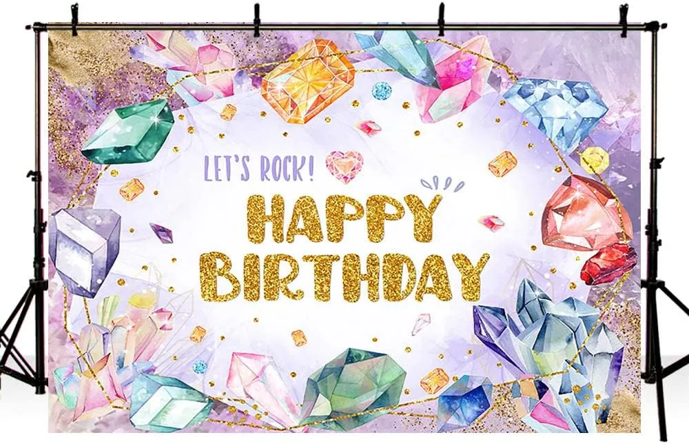 7x5ft She is a Gem Backdrop Jewel Happy 1st Birthday Photography Background for Kids Purple Gemstone Diamond Our Little Precious Gem is Turning One Party Decorations Banner Photo Shoot Props