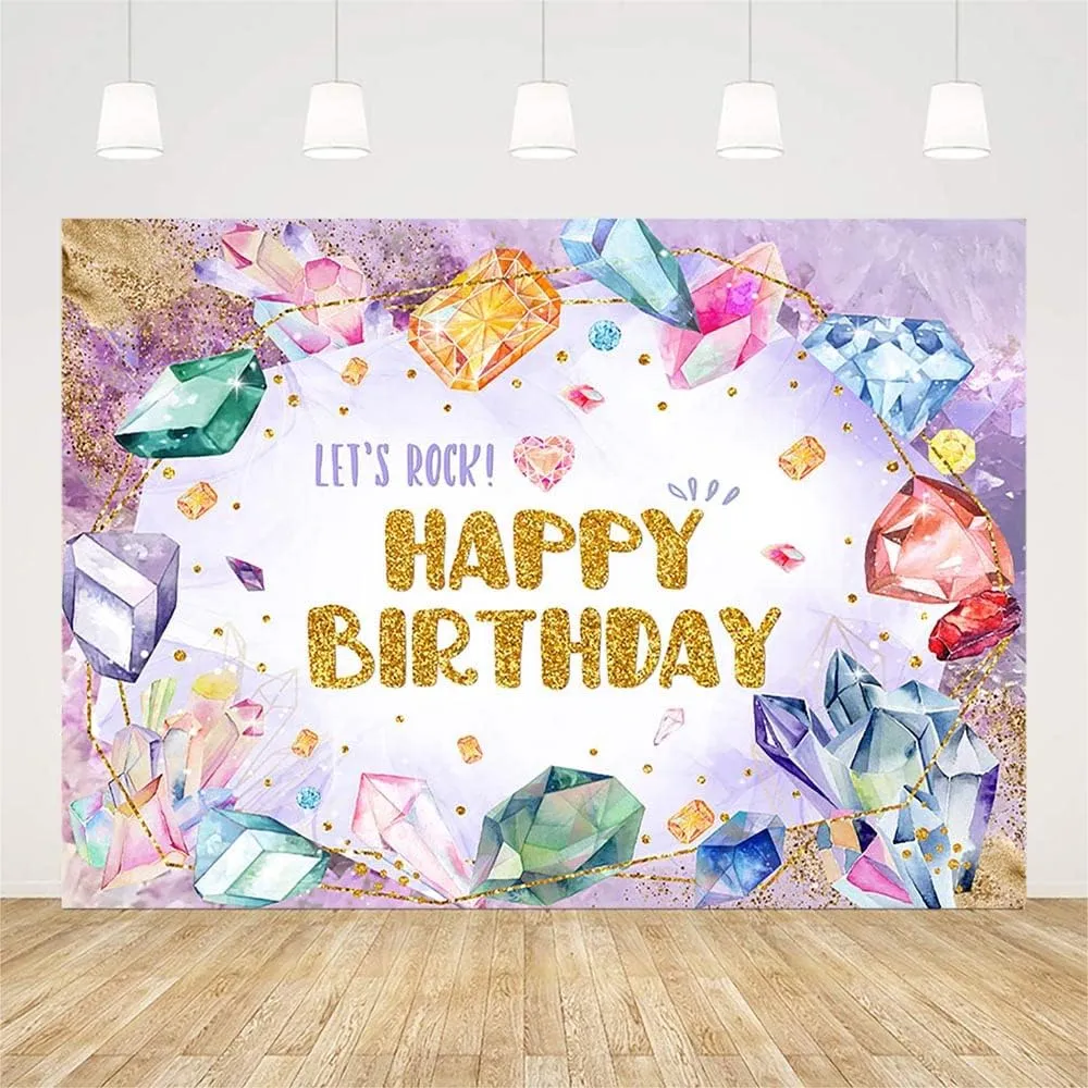 7x5ft She is a Gem Backdrop Jewel Happy 1st Birthday Photography Background for Kids Purple Gemstone Diamond Our Little Precious Gem is Turning One Party Decorations Banner Photo Shoot Props