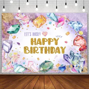 7x5ft She is a Gem Backdrop Jewel Happy 1st Birthday Photography Background for Kids Purple Gemstone Diamond Our Little Precious Gem is Turning One Party Decorations Banner Photo Shoot Props