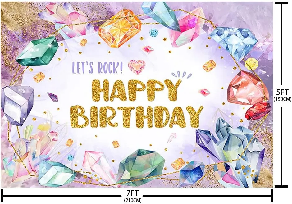 7x5ft She is a Gem Backdrop Jewel Happy 1st Birthday Photography Background for Kids Purple Gemstone Diamond Our Little Precious Gem is Turning One Party Decorations Banner Photo Shoot Props