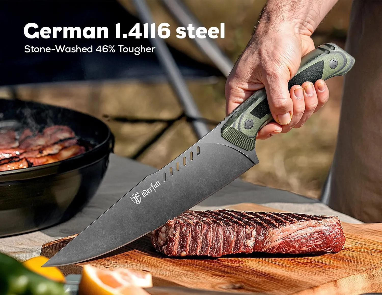 8 Inch Professional Chef Knife - German Steel Blade with G10 Handle & Full-Tang Construction - Outdoor Kitchen & Survival Gyuto Design - Knife For Man