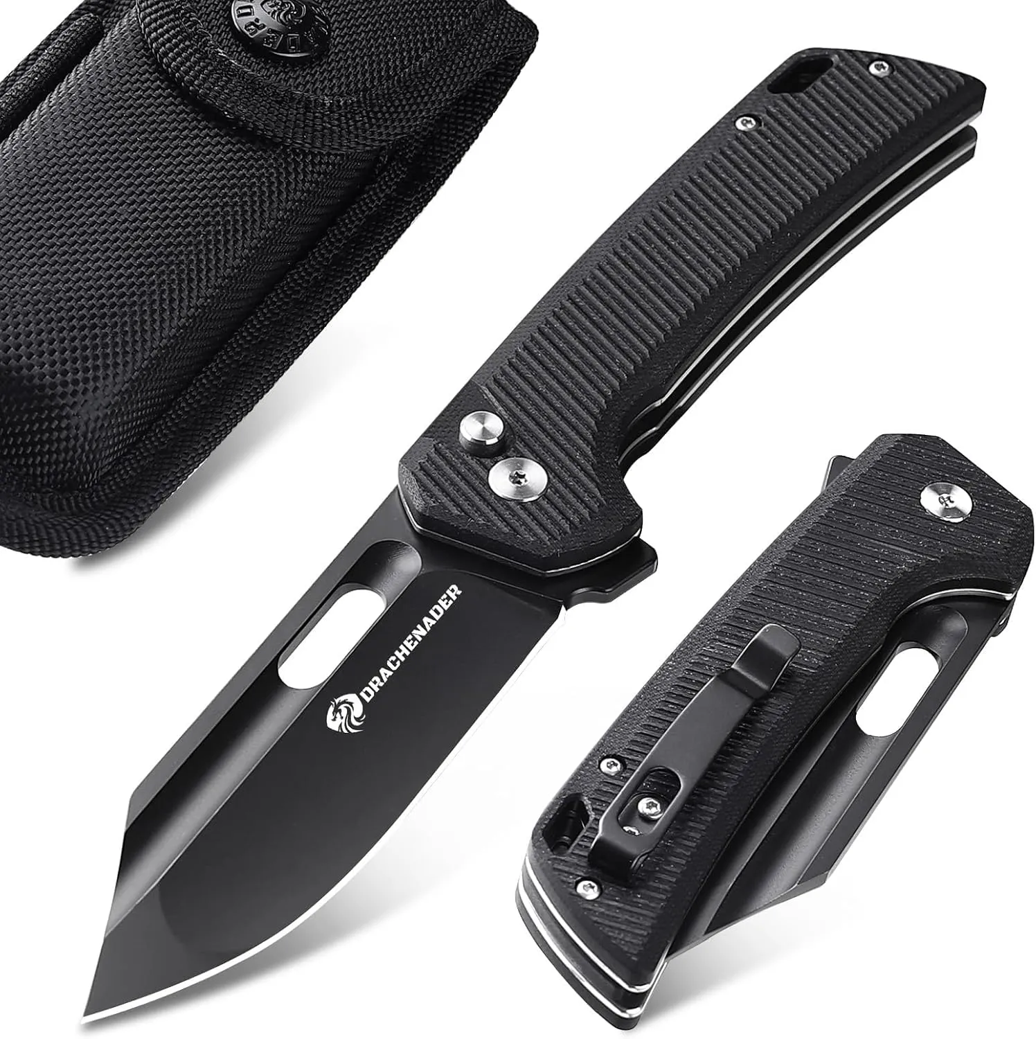 8.11" Large Pocket Knife for Men B-26, 3.94" 14C28N Blade Large Tactical Pocket Knife with G10 Handle, Upgraded Reinforced Lock, Includes Pocket Clip and Nylon Sheath for Camping, Survival
